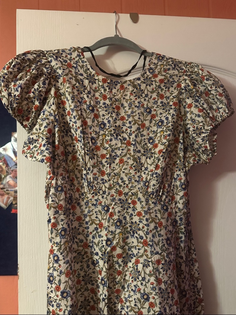 Doen Cream Floral Maxi Dress with Blue & Orange Flowers